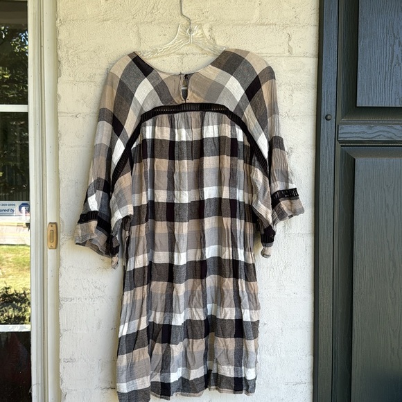 Anthropologie Maeve Plaid Kimono Sleeve Tie Waist Tunic Dress Size Medium - Picture 6 of 11